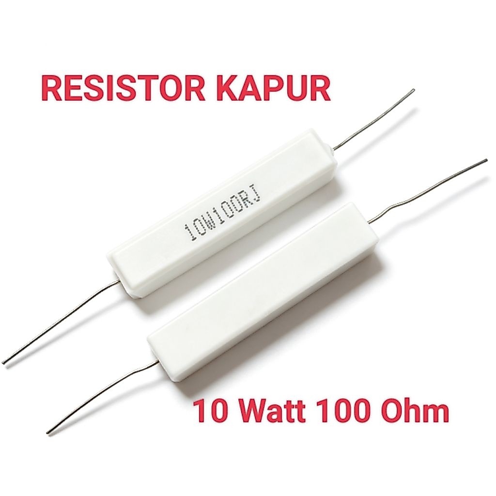 Resistor Kapur 10 Watt 100 Ohm R 10W100RJ Kualitas Bagus Putih Bersih