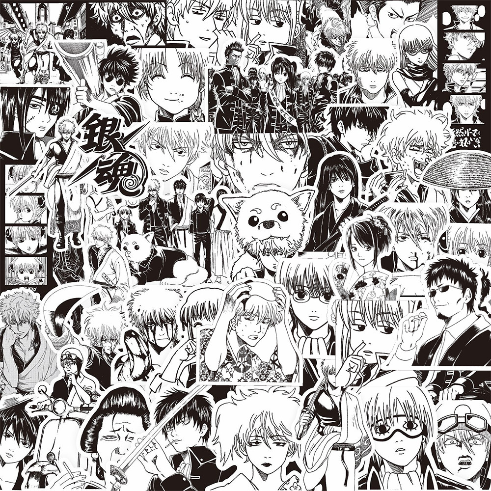 

10/30/80pcs Black and White Gintama Stickers Cool Sakata Gintoki Anime Sticker Skateboard Car Laptop Hijikata Toushirou Decals