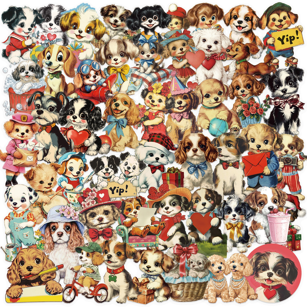 

50PCS Retro American Puppy PET Transparent Material Stickers Gog Decoration DIY Water Cup Phone Case DIY Creative Stickers