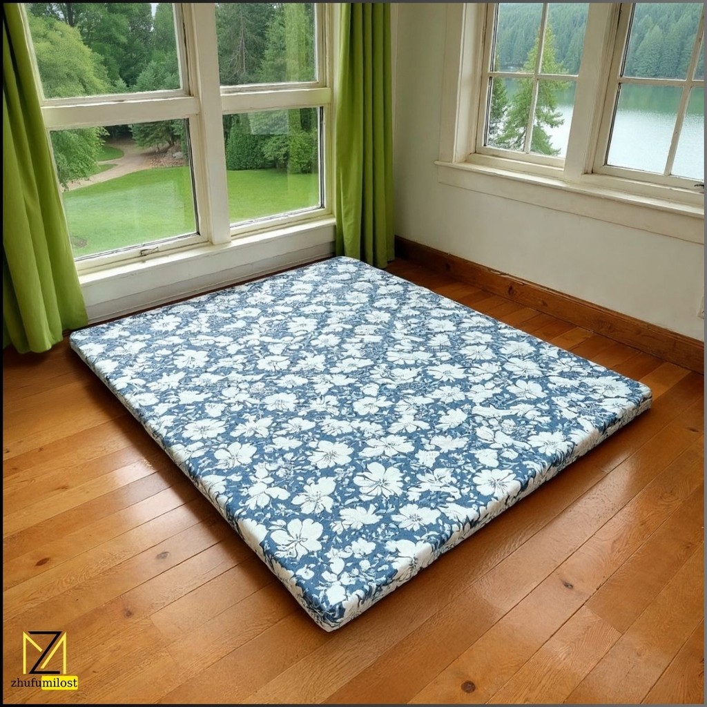 ZhufuMilost - Kasur Lipat Gulung Surpet Katun Busa Lantai 200x150x4cm Motif New Minimalis