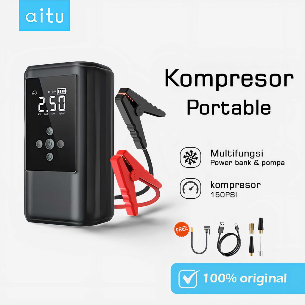 TERLARIS Aitu CYD24 Jumper Starter Aki Mobil Motor 10000 mAh Alat Pompa Ban Motor Dan Mobil