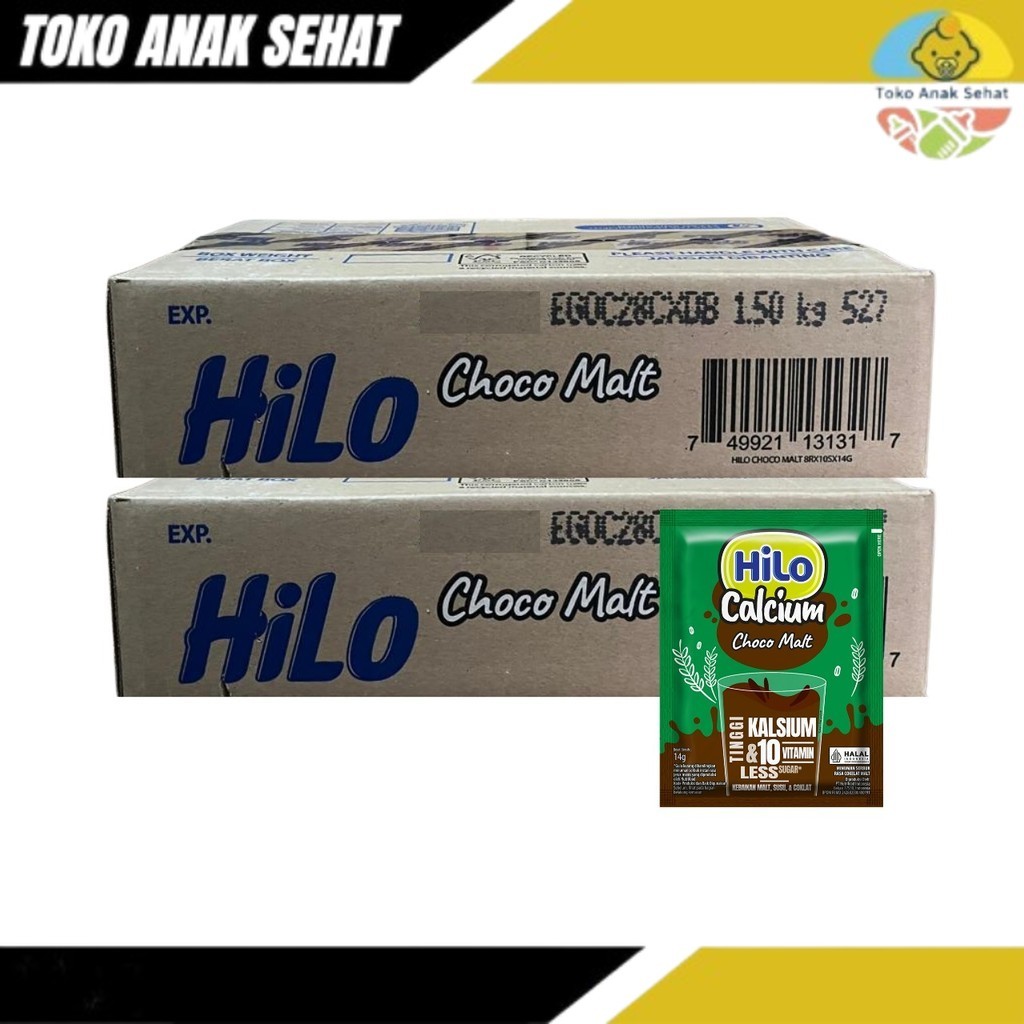 

HiLo Choco Malt Karton Hi Calcium Dus Isi 8 Renceng 10 Sachet Cokelat Susu Berenergi Tinggi Kalsium Hailo Peninggi Badan Anak Sehat