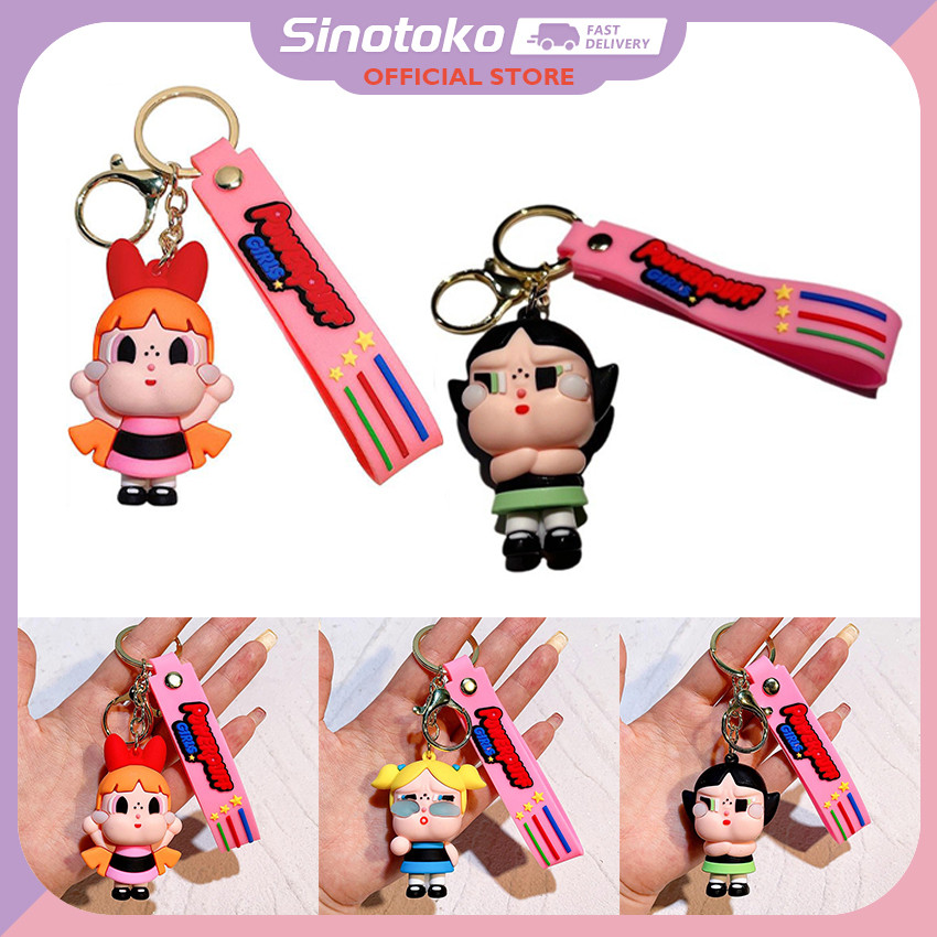 Gantungan Kunci Mini Powerpuff Girls (PPG) 3D Boneka Silikon – Karakter Lucu Blossom Pink, Bubbles B