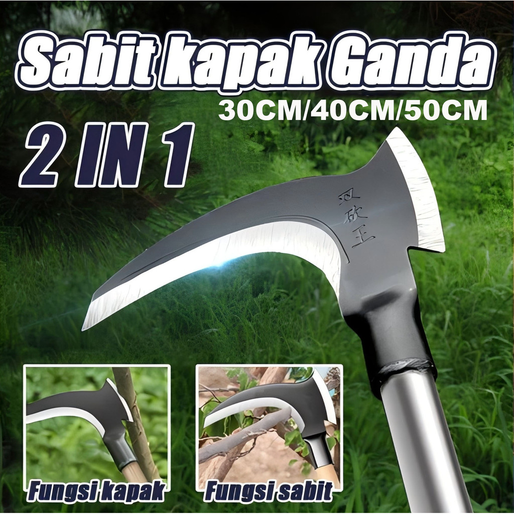 Ukuran besar Alat Sabit Kapak Ganda Baja/Sabit Ranting Pohon/ Sabit Rumput/ Padi Pembelah Bambu Pema