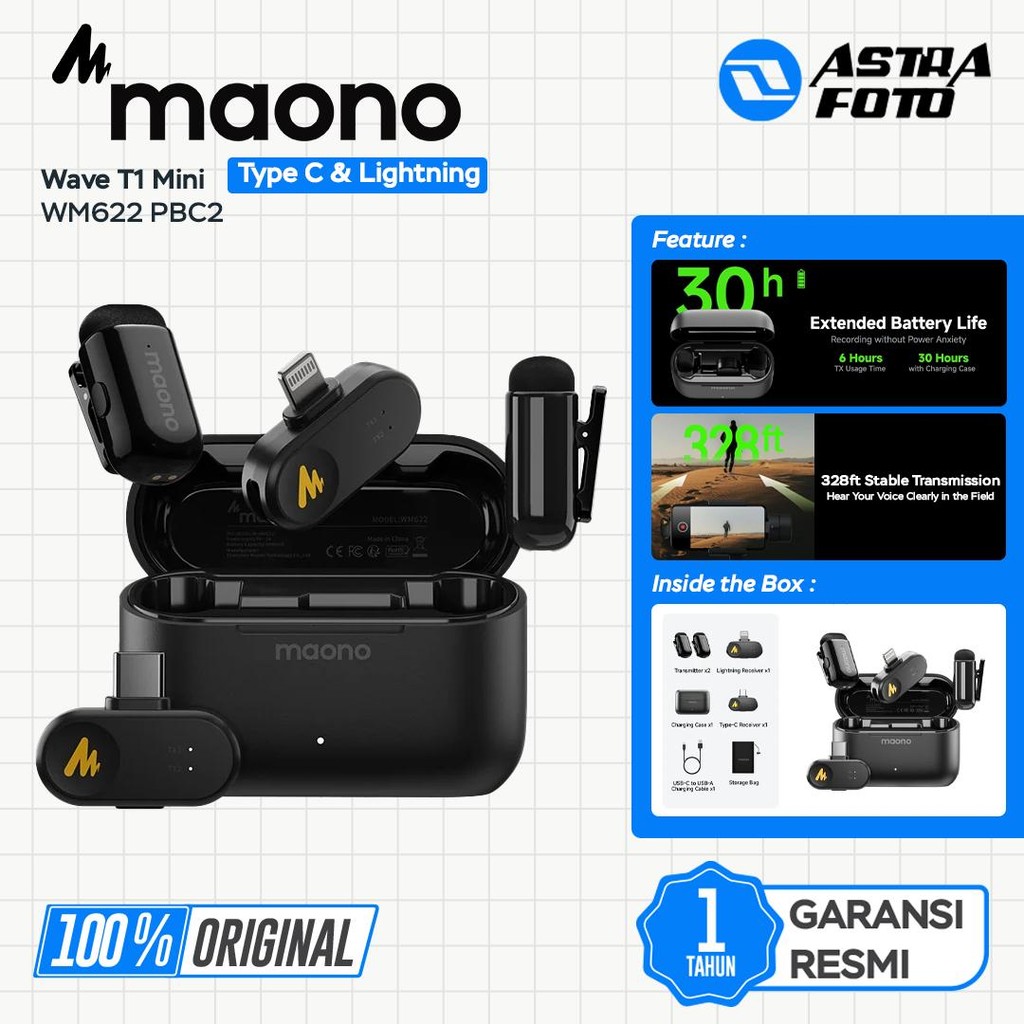 Maono Wave T1 Mini WM622 PBC2 / PC2 / PB2 Type-C & Lightning Port Microphone Wireless HP Smartphone 