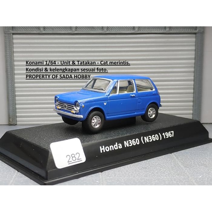 Diecast Motuba Konami 1/64 Honda N360 Biru Unit & Base