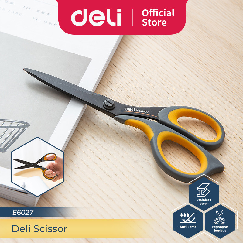 

New Deli Scissor / Gunting Berlapis Teflon Besar/Kecil Anti Karat Desain Ergonomis E6027 E77757Premium