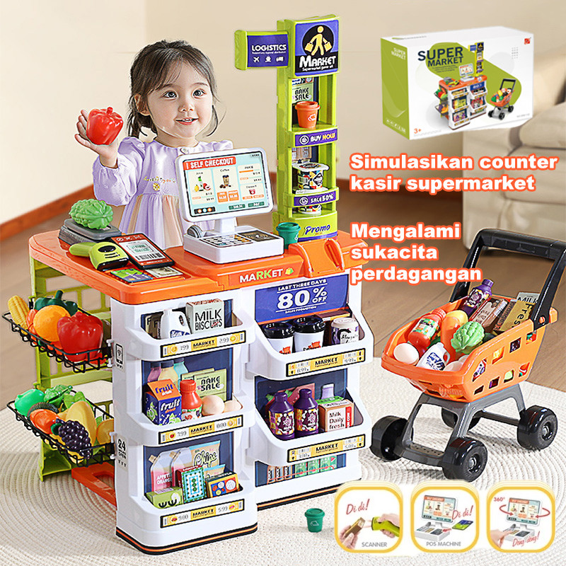 82cm Mainan Anak Home Supermarket Set Jualan Dan Belanja Supermarket Trolley Belanja Supermarket