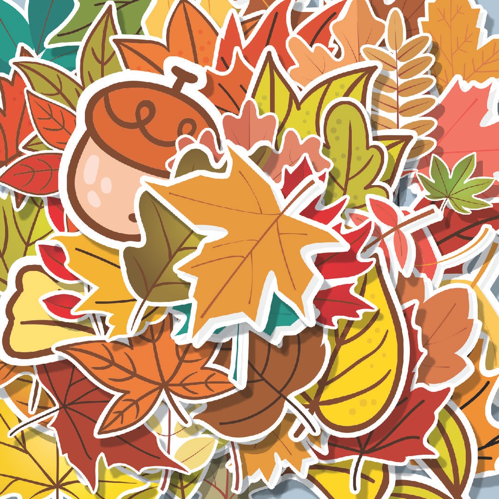 

100PCS Lucu Stiker Daun Musim Gugur Stiker Aesthetic Stiker Anti Air Stikers Berperekat Waterproof sticker decal buat Motor Helm Buku Journal Koper Casing HP Laptop Botol Minum Hadiah anak