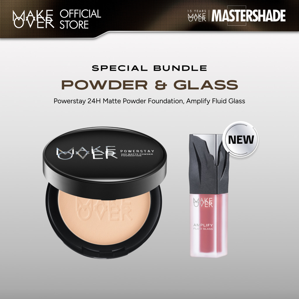 MAKE OVER Powder and Glass: Powerstay 24H Matte Powder Foundation + NEW Amplify Glass Fluid - Paket 