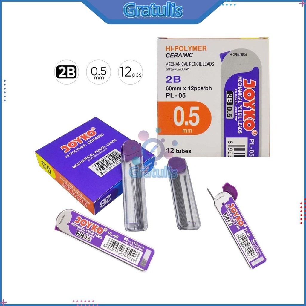 

ISI PENSIL MEKANIK JOYKO PL-05 [1 PACK ISI 12 TUBE] / REFILL ISI ULANG PINSIL 2B MECHANICAL PENCIL LEADS 1 PAK