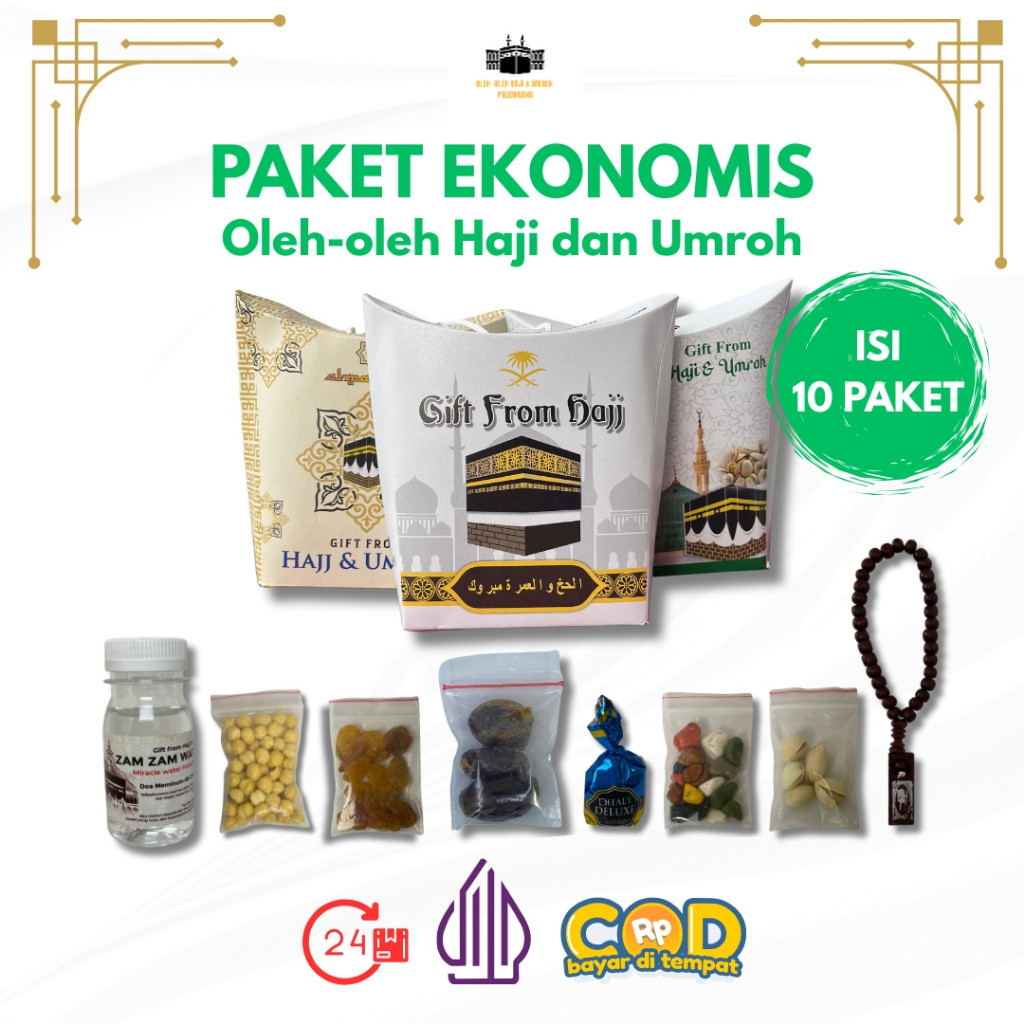 

Paket 10pcs Oleh-Oleh Haji dan Umroh / Paket Ekonomis Oleh-Oleh Haji dan Umroh Lengkap COD