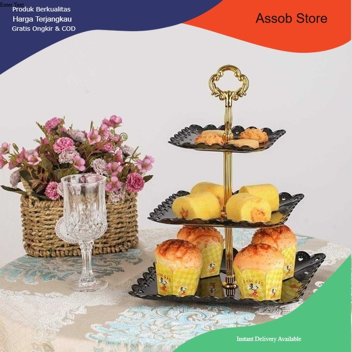 Rak Kue Roti Susun 3 Tingkat Plate Cake Stand Display Toko - Assob Store