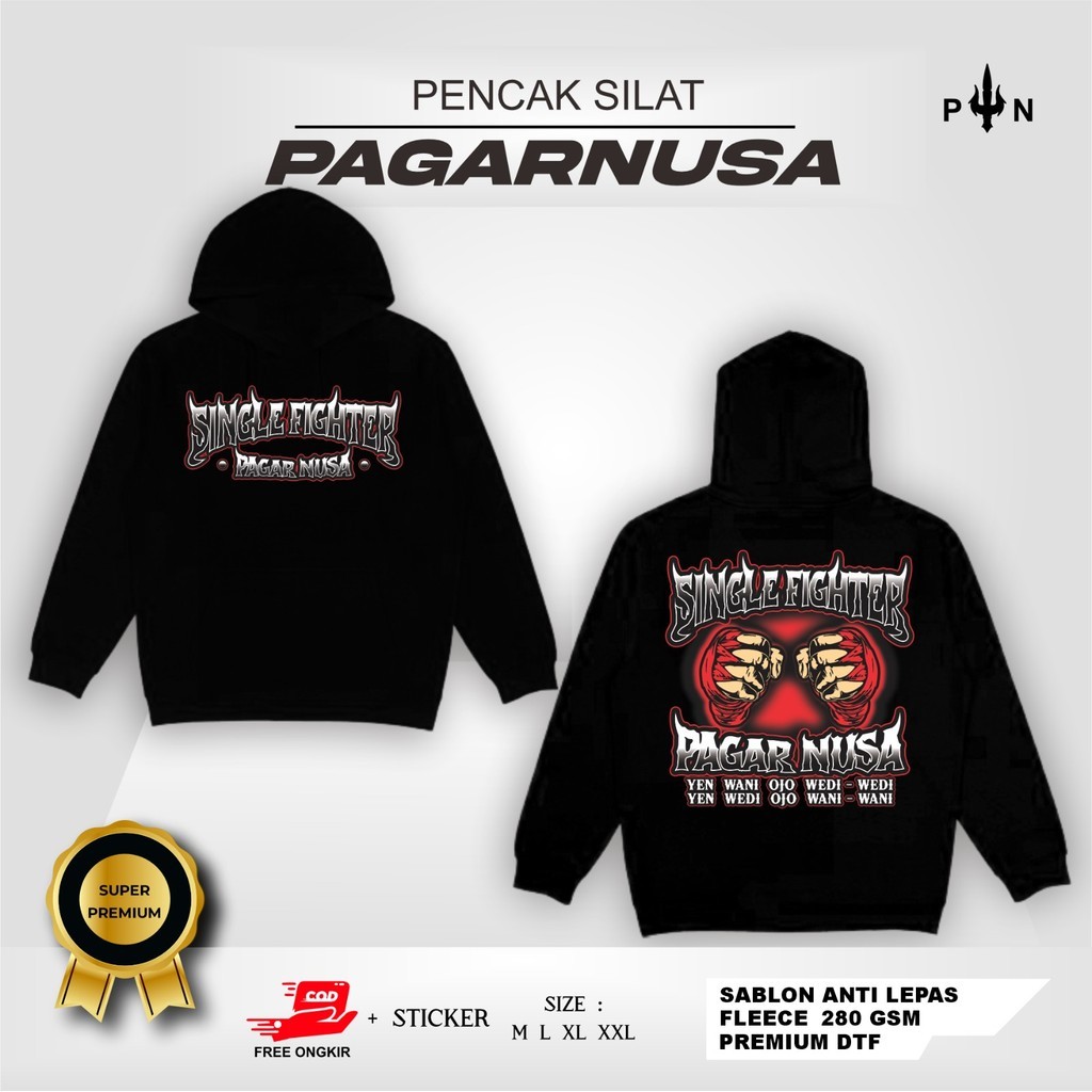 HOODIE PAGAR NUSA SINGLE FIGHTER PAGAR NUSA - JAKET PAGAR NUSA TERBARU - JAKET DESAIN TRISULA - JAKE