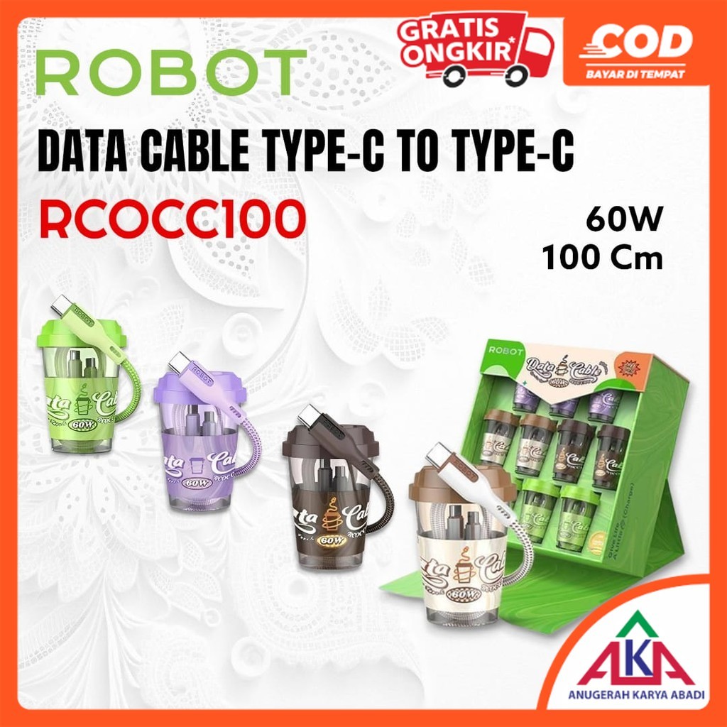 ROBOT Kabel Data Charger RCOCC100 Cas HP Handphone 60W 100Cm PD FC Type-C To Type-C Braided