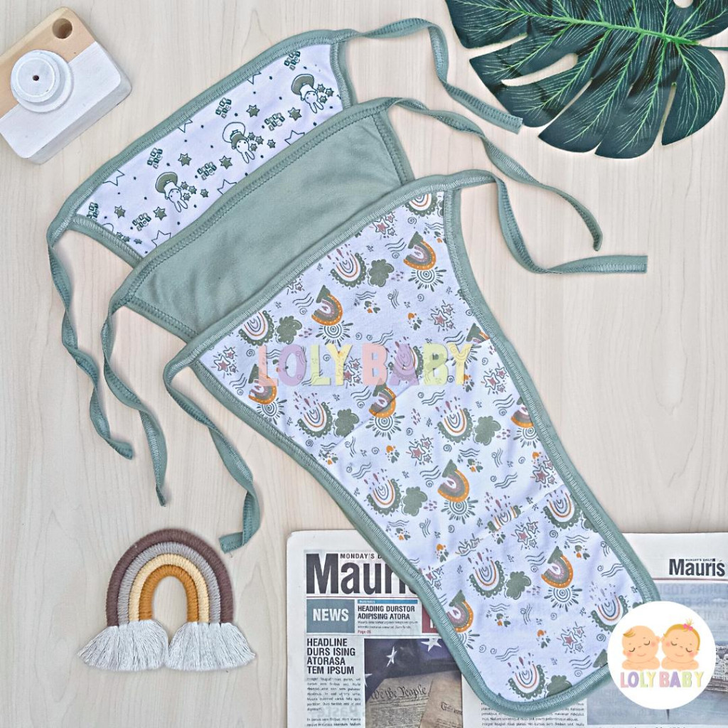 6 Pcs / 12 Pcs Popok Tali Bayi Baru Lahir Double Kain SERIAN HIJAU SAGE Merk LOLY BABY SNI