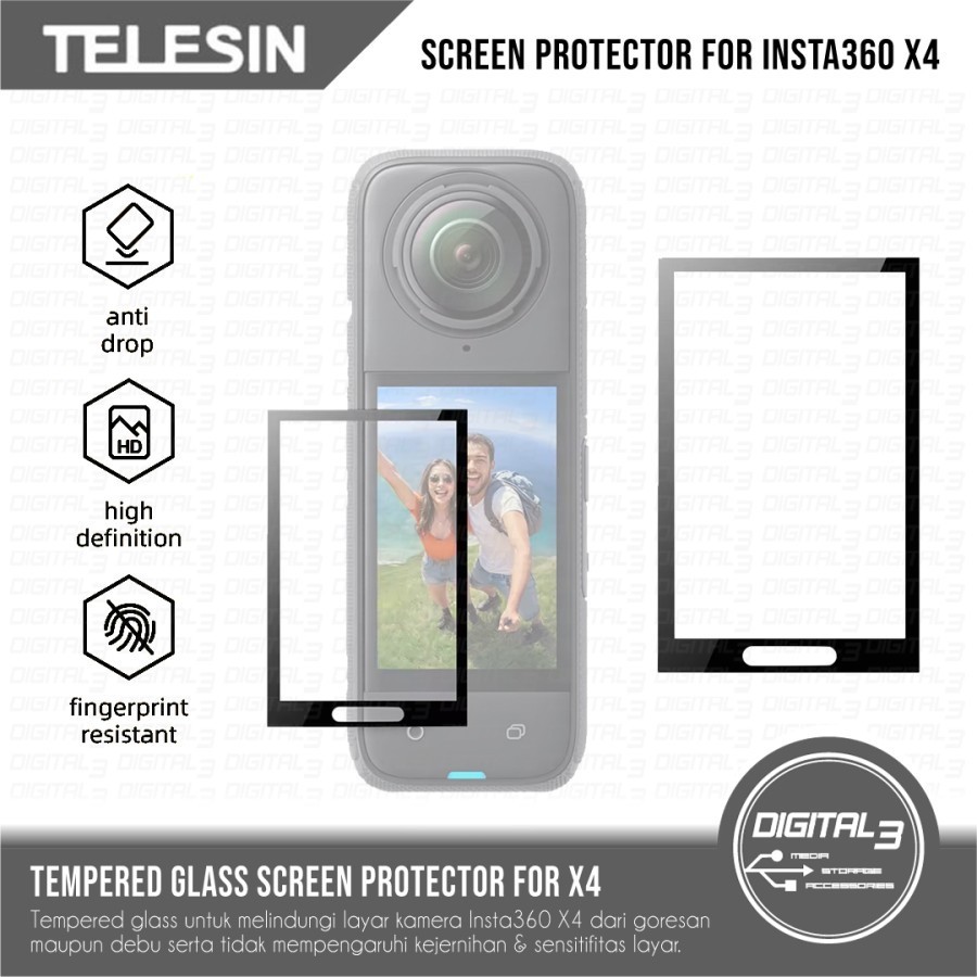 

Telesin Tempered Glass Screen Guard HD Protector for Insta360 X4 Pelindung Layar