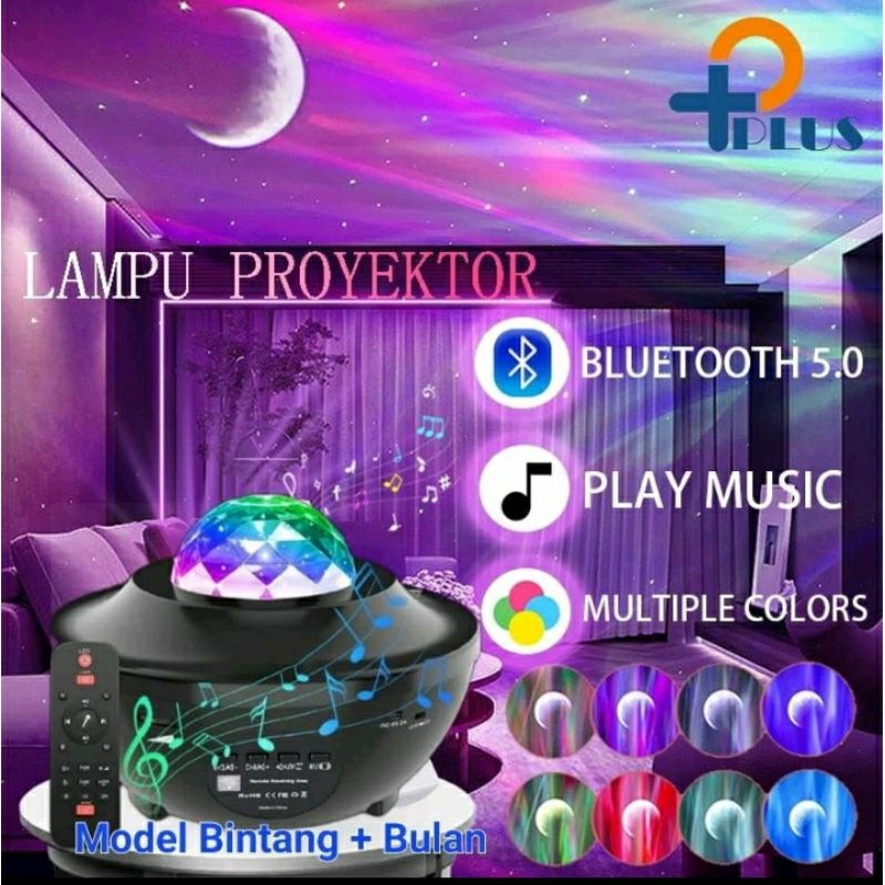 Lampu tidur proyektor Bulan Bintang/lampu tidur Aesthetic Speaker Bluetooth/ Lampu Tidur Aurora