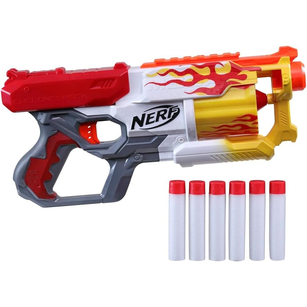 Nerf Mega CycloneShock Toy Blaster, Hotrod Color Style, 6-Dart Drum, 6 AccuStrike Mega Darts, Easy P