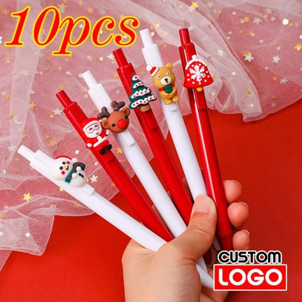 

10pcs Christmas Themed Gel Pens Custom Logo Cartoon Santa Christmas Tree Pens Stationeries Office Signature Pens Laser Engraving