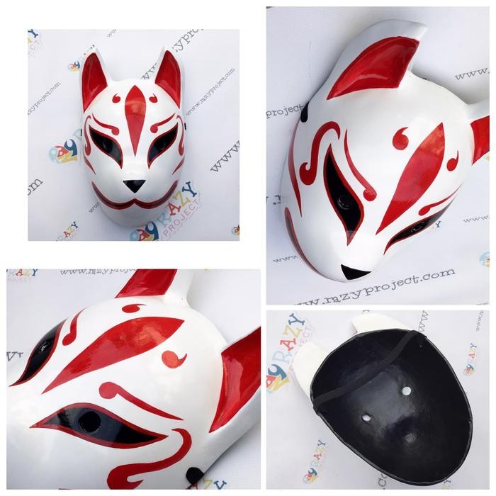 Mask Topeng Kayu Cosplay Anime Kitsune Fox Rubah Red Merah 03