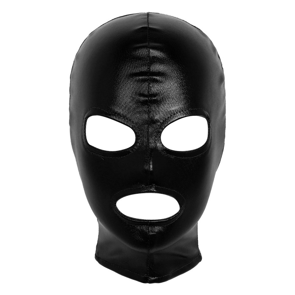 Womens Uni Mens Latex Full Face Mask Hood Masquerade Cosplay Costumes Kit Shiny Metallic Open Eyes M