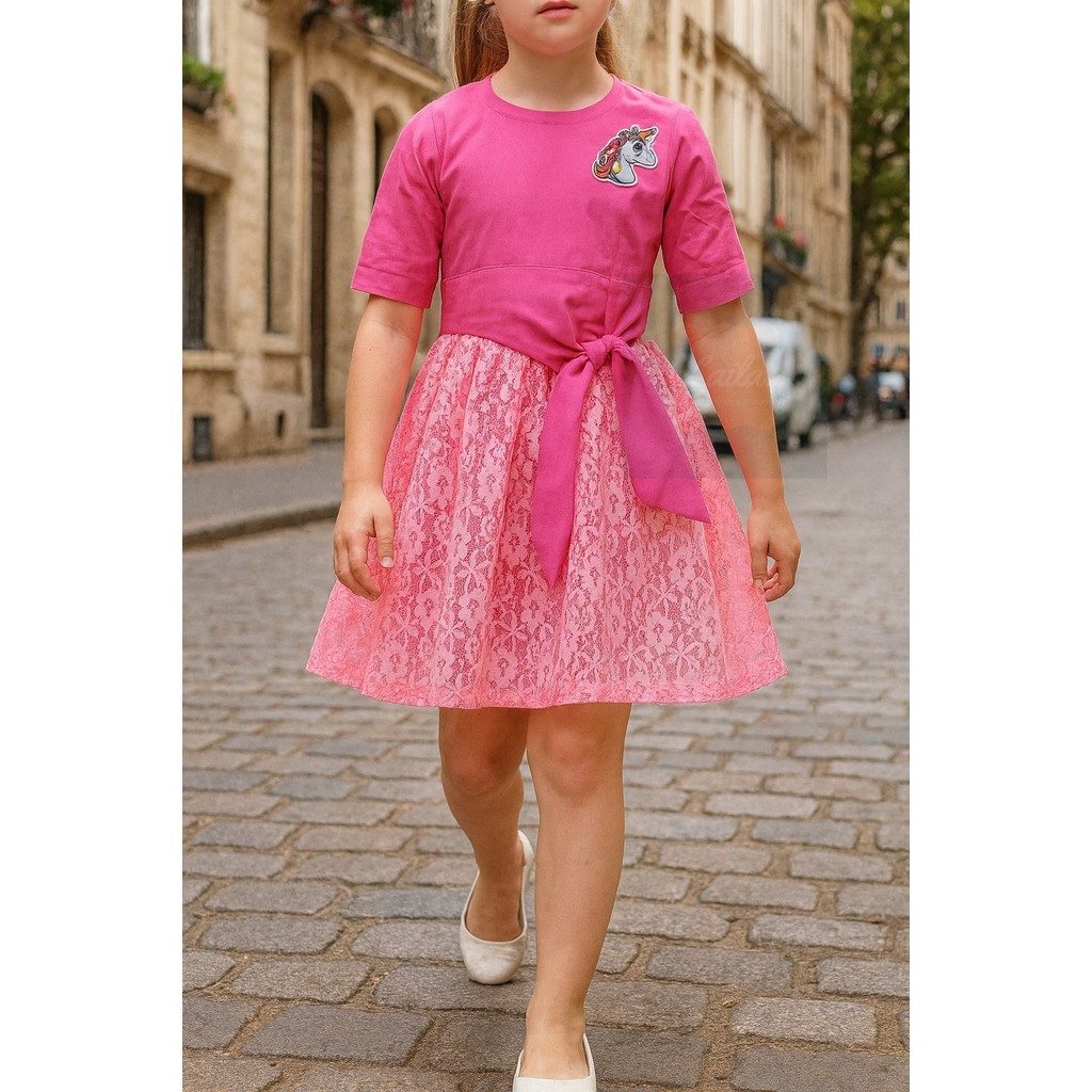 Dress Anak Perempuan Import Katun Rok brukat aplikasi unicorn