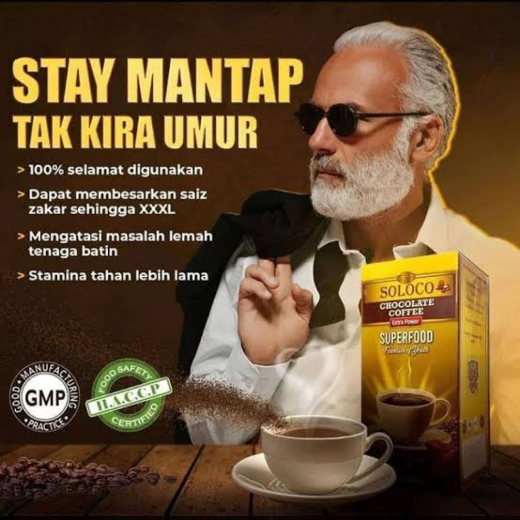 

Kopi Soloco Original 100% Asli Chocolate Coffee 1 Box Isi 10 Sachet Kopi Stamina Pria