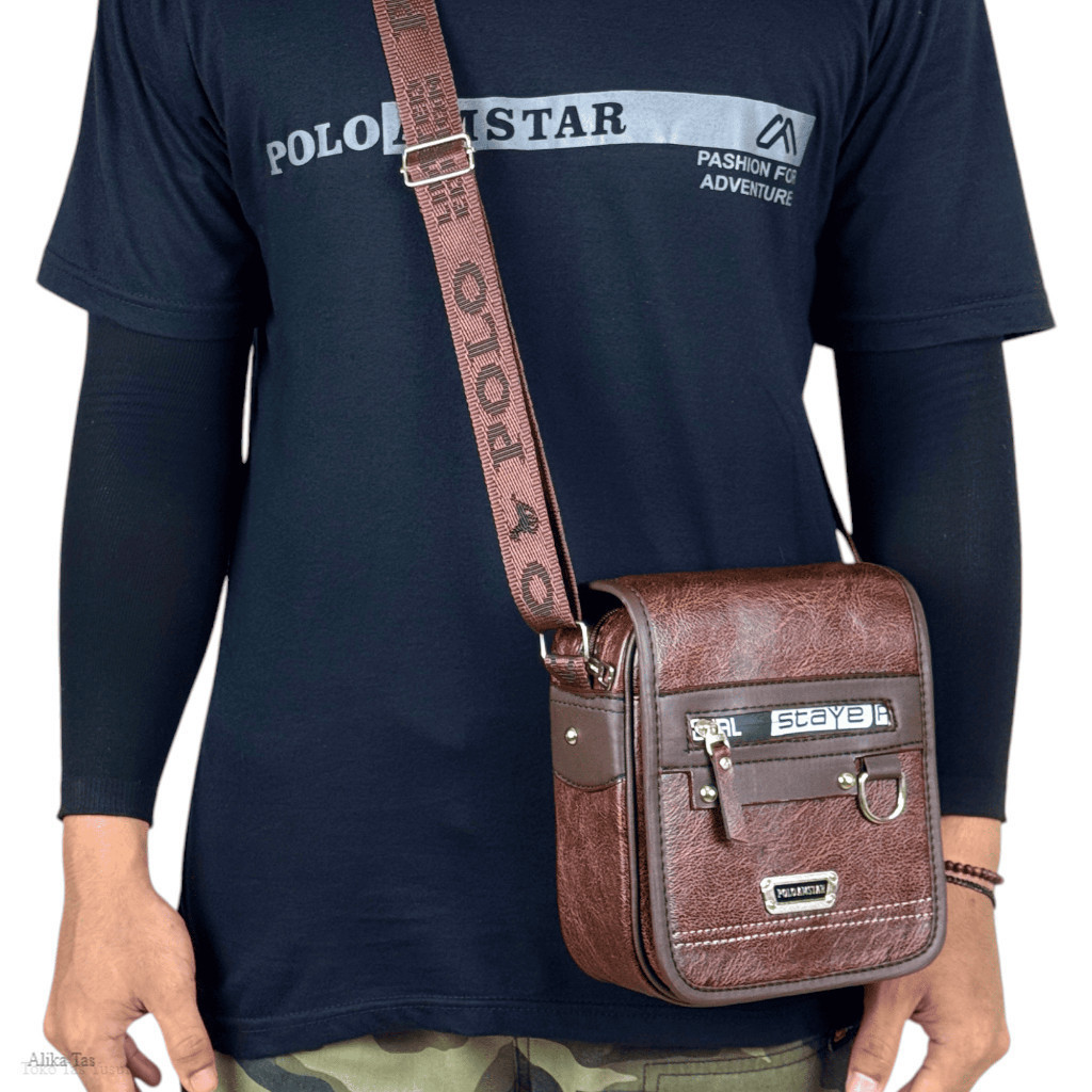Tas Selempang Kulit PU Leather Original Polo Amstar Tas Pria Tas Polo Tas Kulit