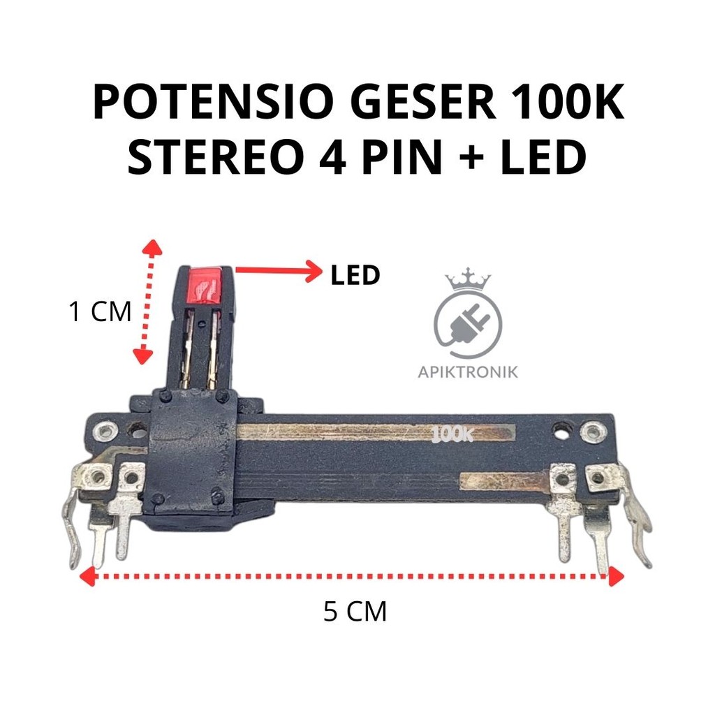 Potensio Geser 100K Stereo 4 Pin + LED – Panjang 5CM