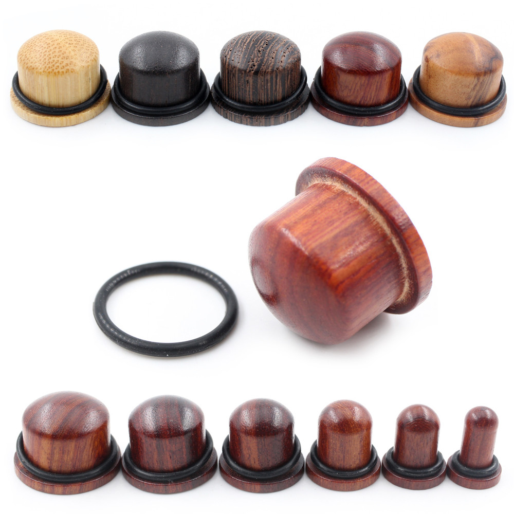 Alisouy 2PCS Natural Wood Solid Bullet Cylinder Ear Gauges Taper Plugs Tunnel Expander Stretcher Ear