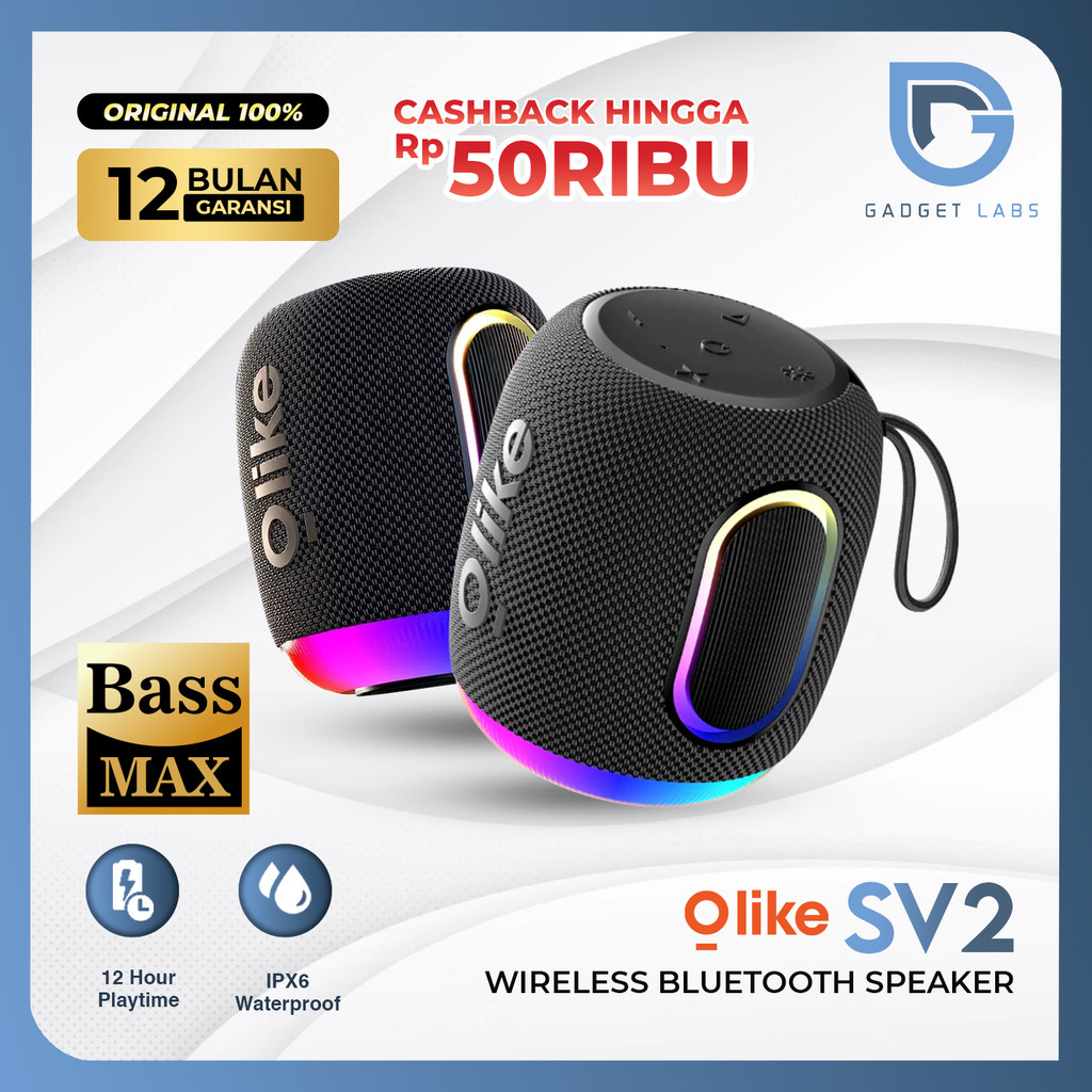 Olike SV2 Wireless Bluetooth Speaker TWS Mode Stereo RGB Dynamic IPX6 1800mAh Bass Max