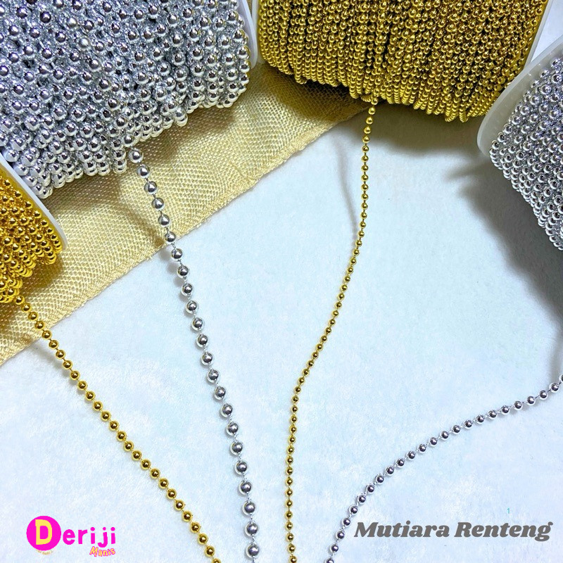 DM 1 METER MUTIARA RENTENG RANTAI LADA EMAS PERAK / BAHAN KERAJINAN CRAFT