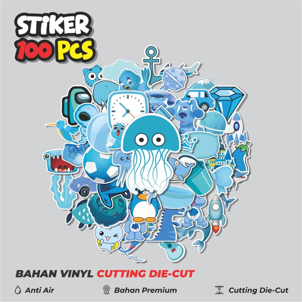 Terbaru 50 pcs Sticker Blue Aesthetic Vibes Dekorasi Lucu Kreatif untuk Notebook, Skateboard, HP