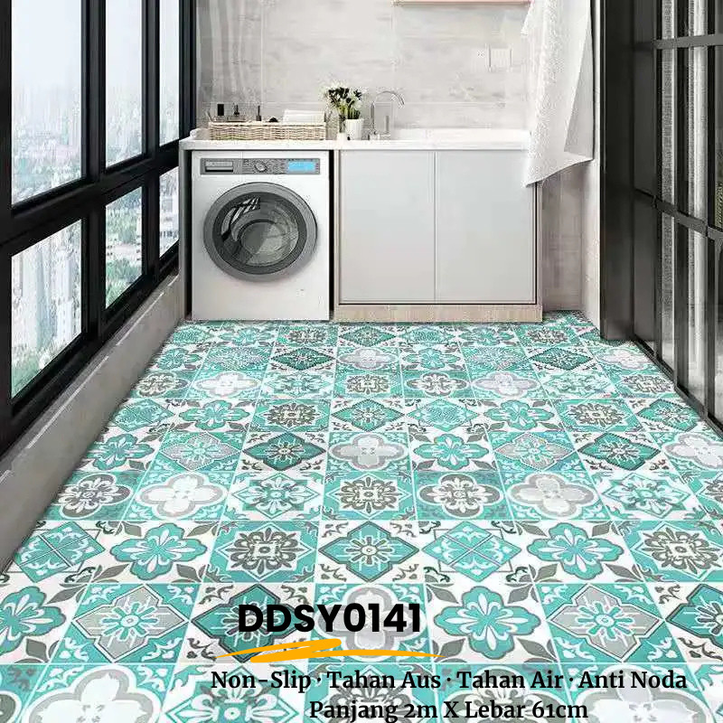 Stiker Lantai Tebal Tahan Air Kamar Mandi Perekat Diri 61X200CM PVC Wallpaper Lantai Anti Licin Toil