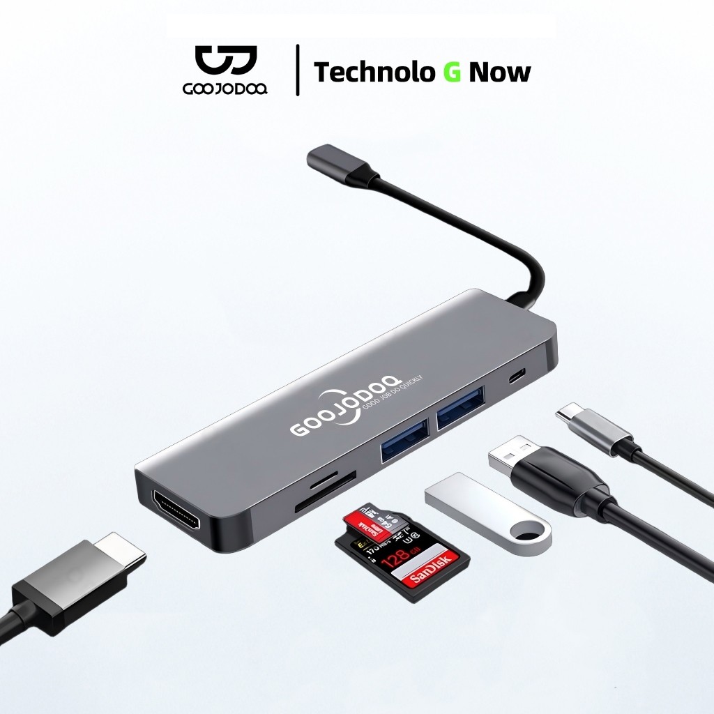GOOJODOQ Multiple USB Hub 3.0 Port Type C Adaptor for Macbook Laptop HDMI PD Charger 6 In 1