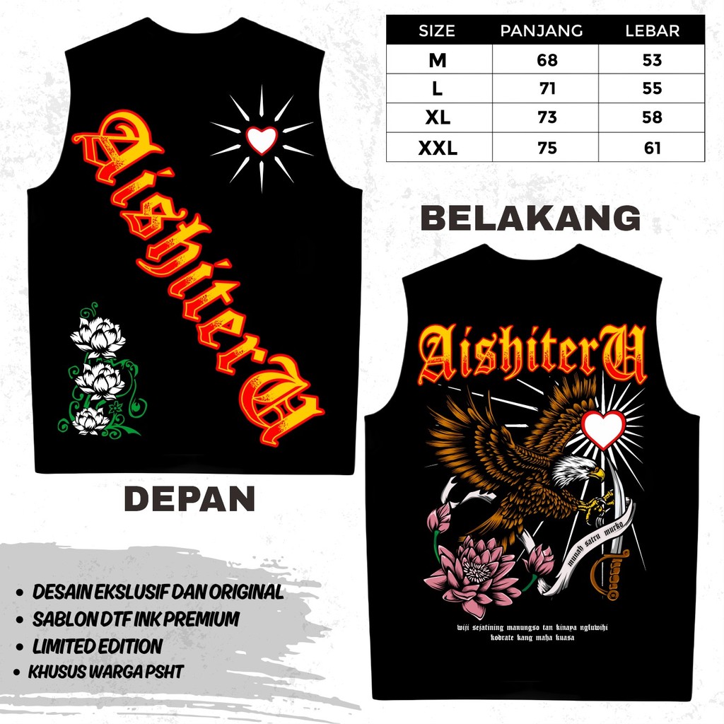 KAOS SINGLET PSHT AISHITERU MUNAH SATRU MURKO WIJI SEJATINING MANUNGSA SINGLET PSHT TERBARU - SINGLE