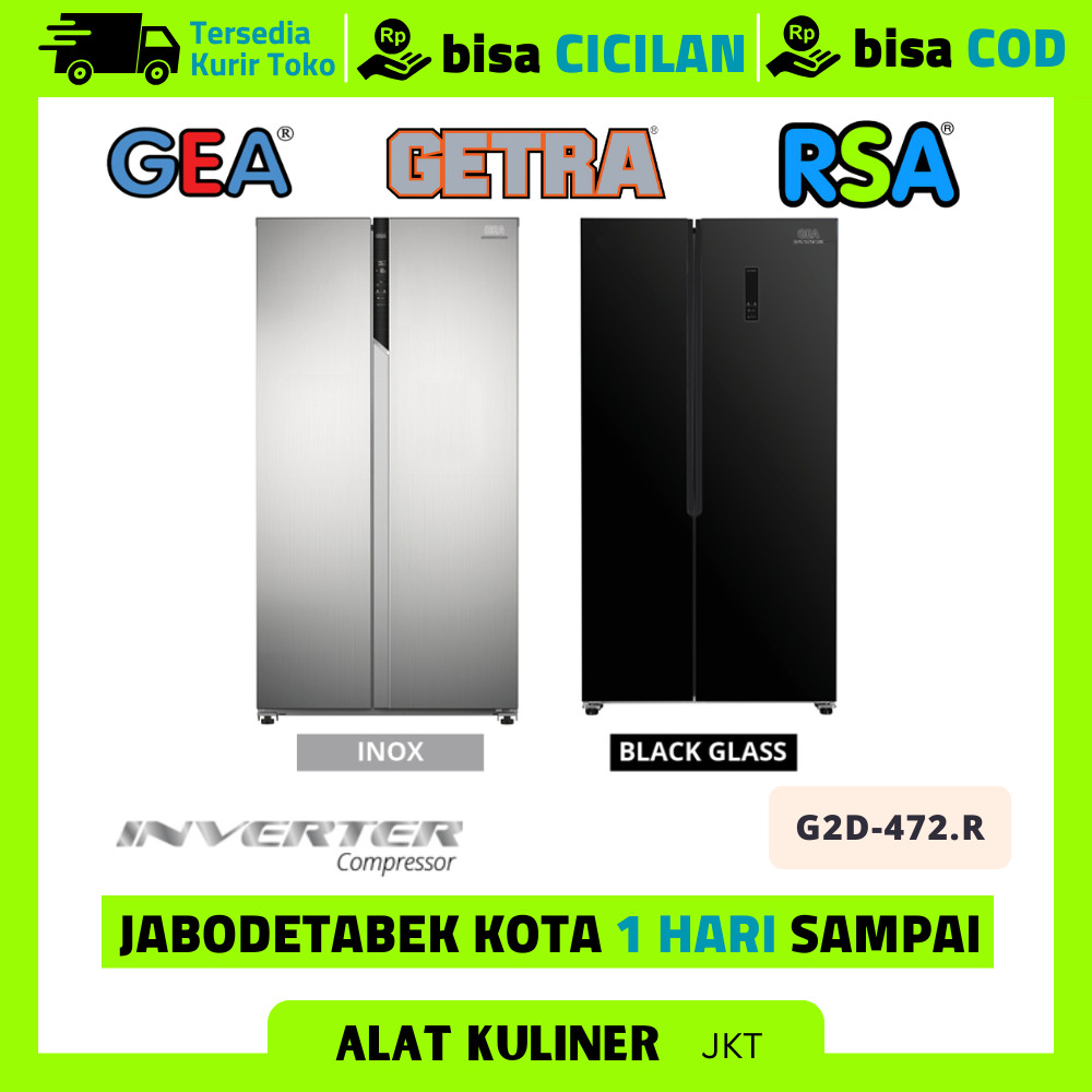 Kulkas GEA INVERTER G2D-563.R Inox Black Kulkas 2 Pintu Side By Side