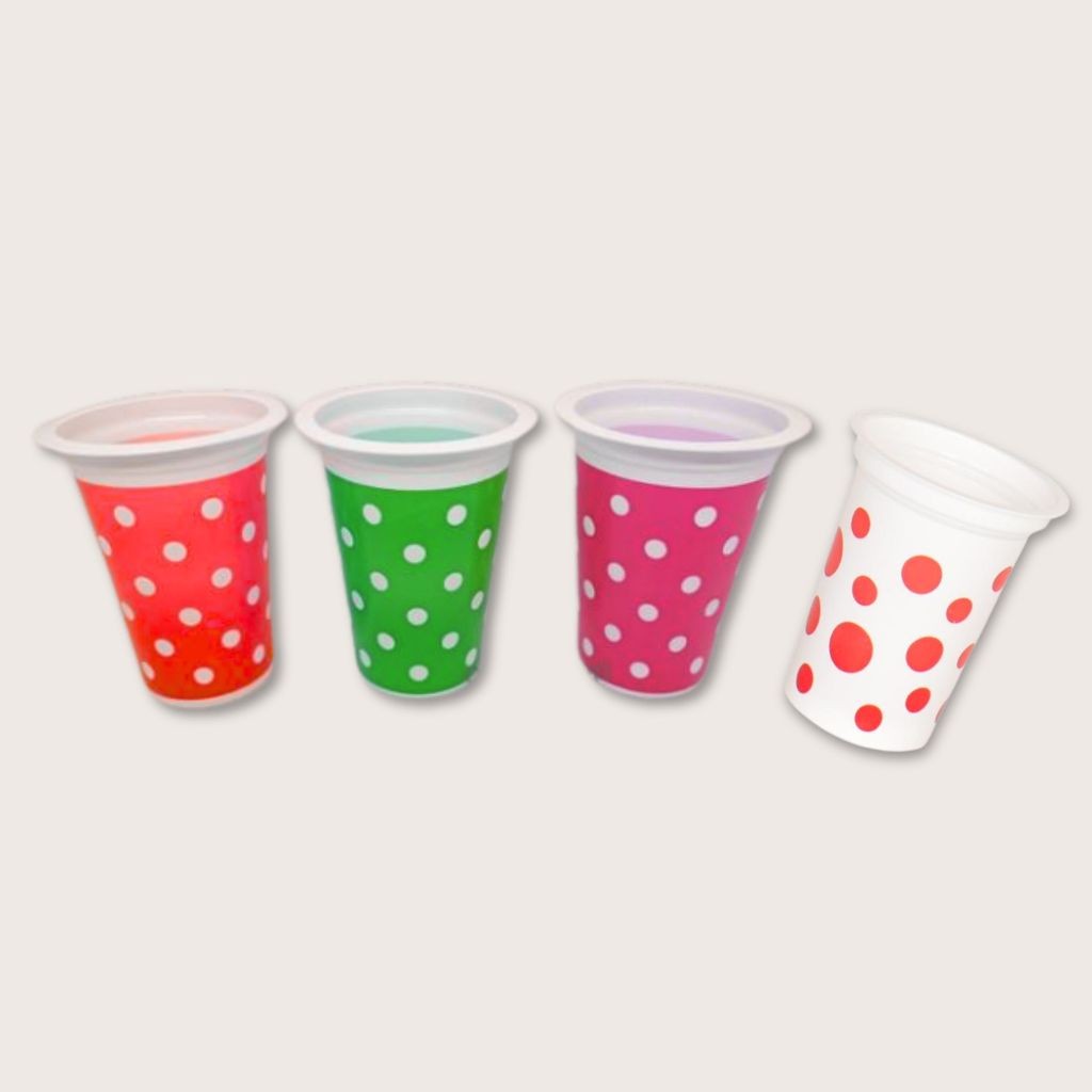 [1 BIJI] Cup Plastik 200ml / Cup Plastik Motif Polkadot / Cup Plastik Motif Bola Merah dan Bola Puti