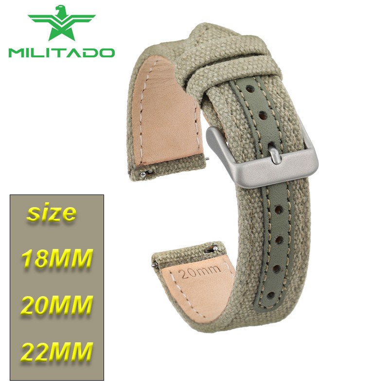 Militado 18/20/22MM Canvas Band Leather Military Watband Fast Release Universal Replacement Comforta