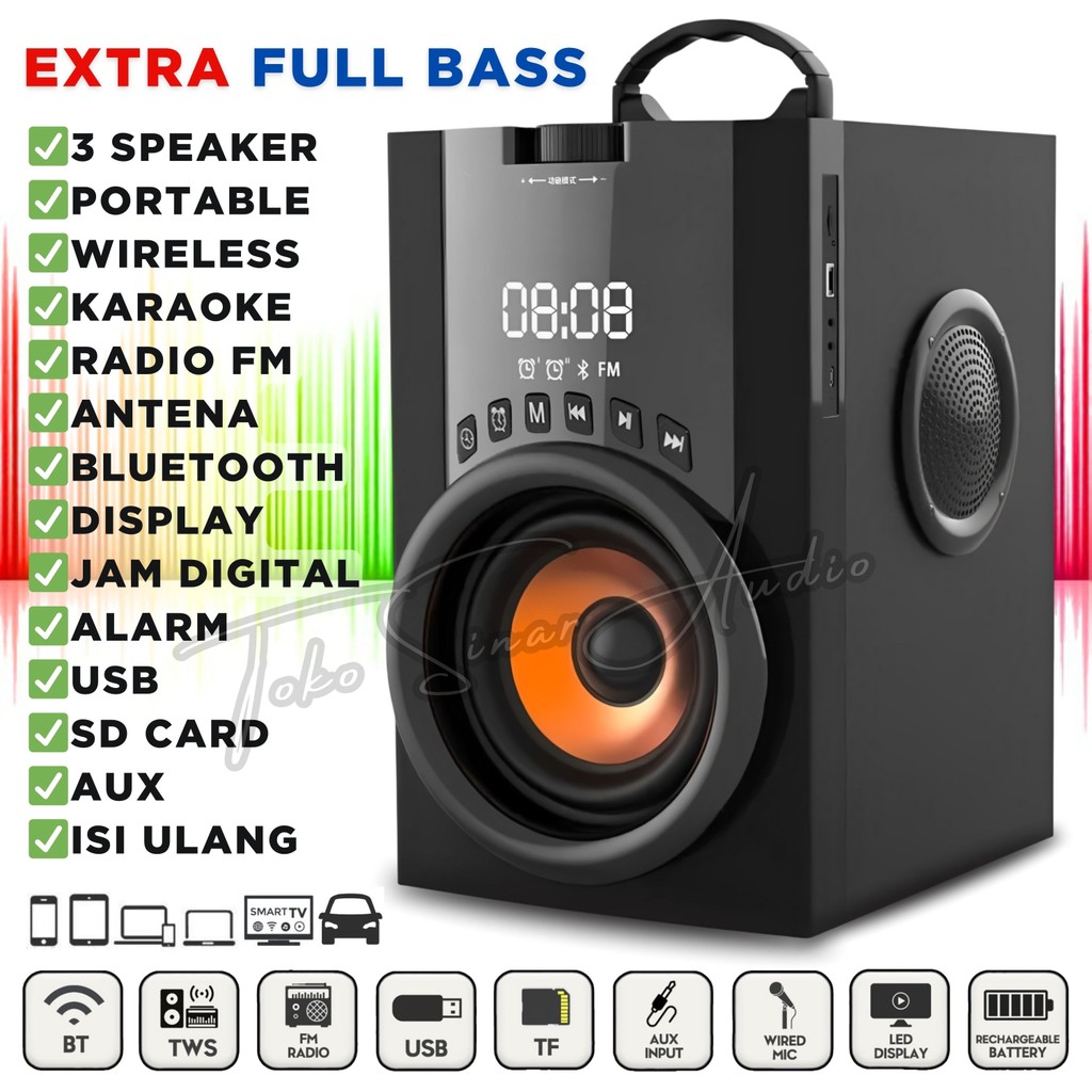 FLECO SPEAKER TV Bluetooth Komputer Laptop HP Mobil Terbaru Dengan Layar Besar Jam Alarm Fleco A18 D