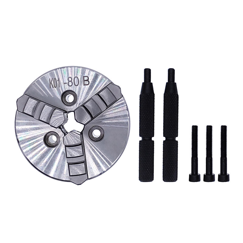 K01-80B 80mm Lathe Mini Chuck 3 Jaws Woodworking Hand Chuck With Mounting Thread Screw Rod Self-Cent