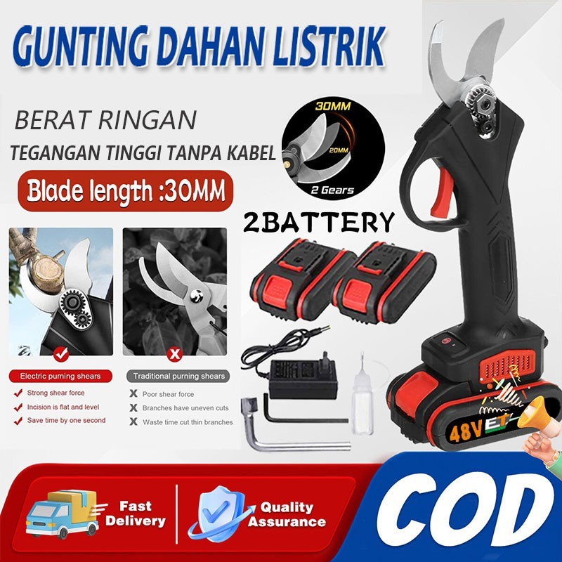 48V Gunting Dahan Listrik Cordless Pruning Shear Scissors Gunting Taman Elektrik Garden Pemangkas Da