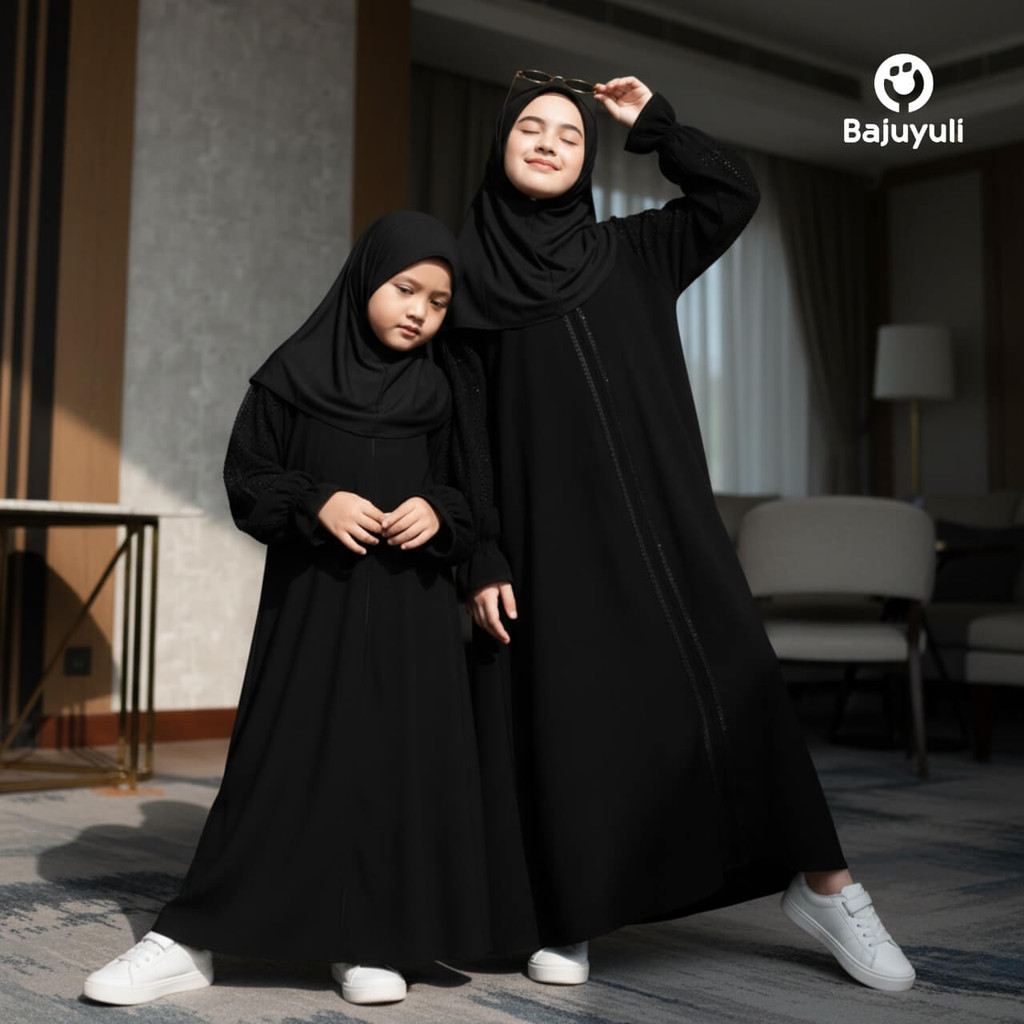 Bajuyuli Gamis Anak Remaja Hitam Baju Terbaru Abaya Perempuan Tanggung Dress Premium Putih Kekinian