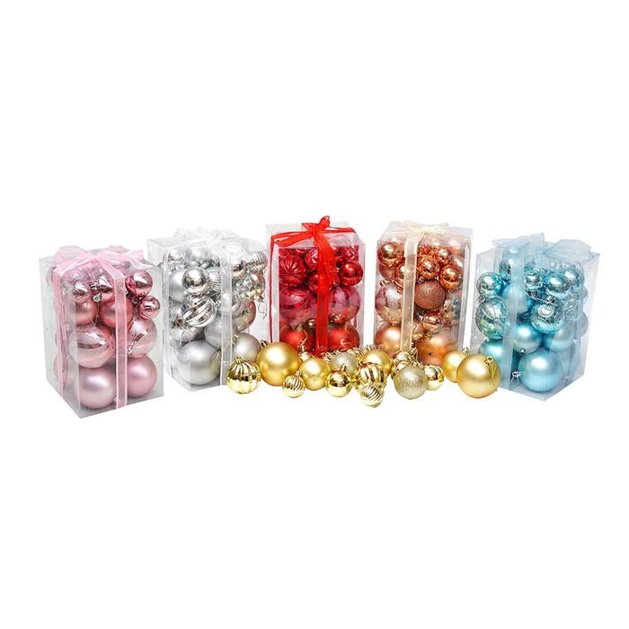 Hiasan Bola Natal Kotak Pita Campur Ukuran4-8cm isi 30-Aksesoris Natal - Biru Muda