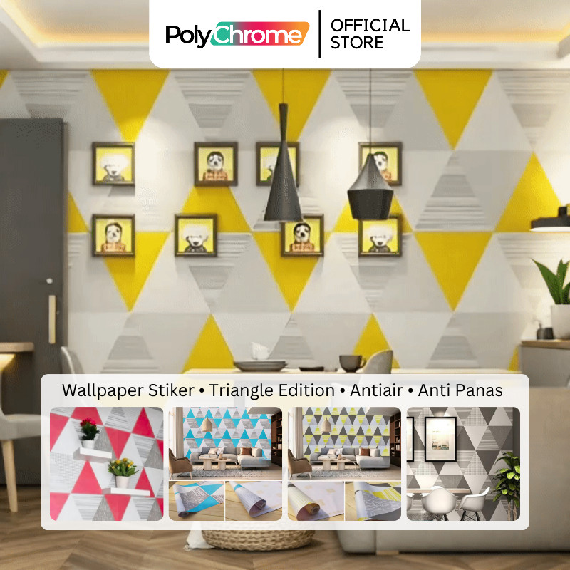 Wallpaper Stiker Dinding Segitiga Piramida Pyramid Abu Pink Kuning Biru Putih Walpaper Sticker GH202