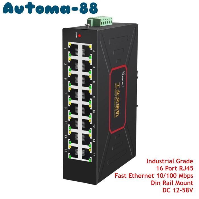 DIEWU Din Rail Industrial Fast Ethernet switch hub router 16 Port RJ45 TERBAIK...