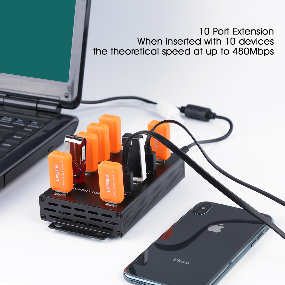 Sipolar 10 Ports Industrial USB HUB With 12V5A Power Adapter Syncs Data Transfer A-300 for Bitcoin M