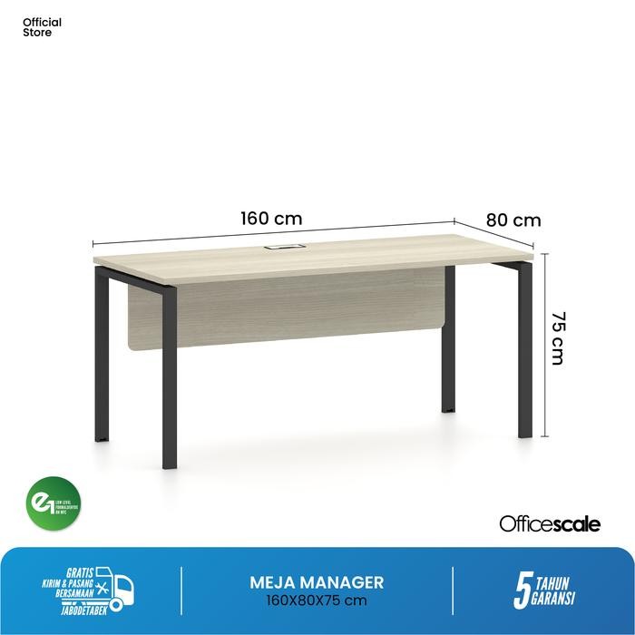 Meja Kerja Kantor | Meja Manager Uk. 160,180 & 200  x 60 x 75 cm - 160x80x75 cm