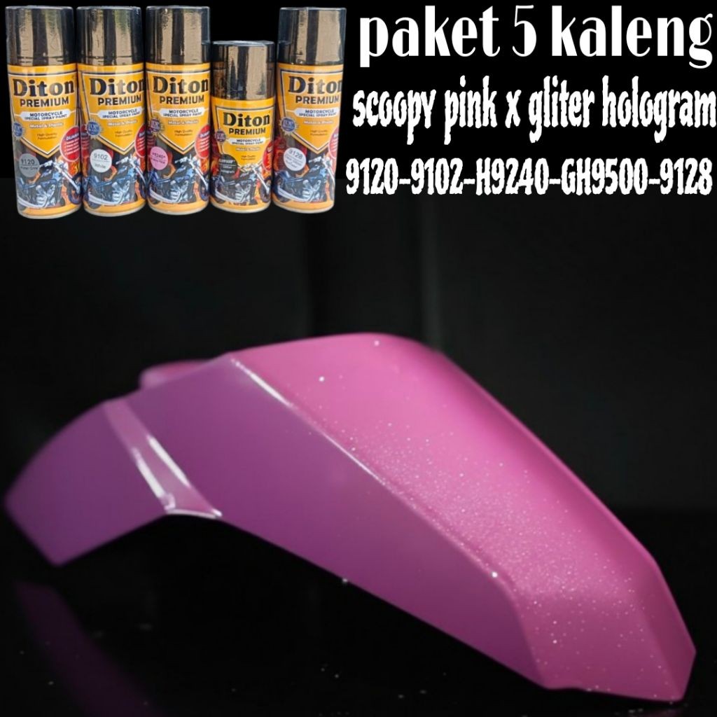 PAKET 5 KALENG pilok pilox diton premium SCOOPY PINK X GLITER HOLOGRAM, 9120 Primer grey 400cc 9102 